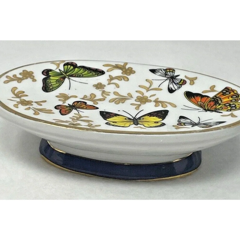 Butterfly‎ Porcelain Soap Dish Cottage Core Gold Gilt Formalities by Baum Bros